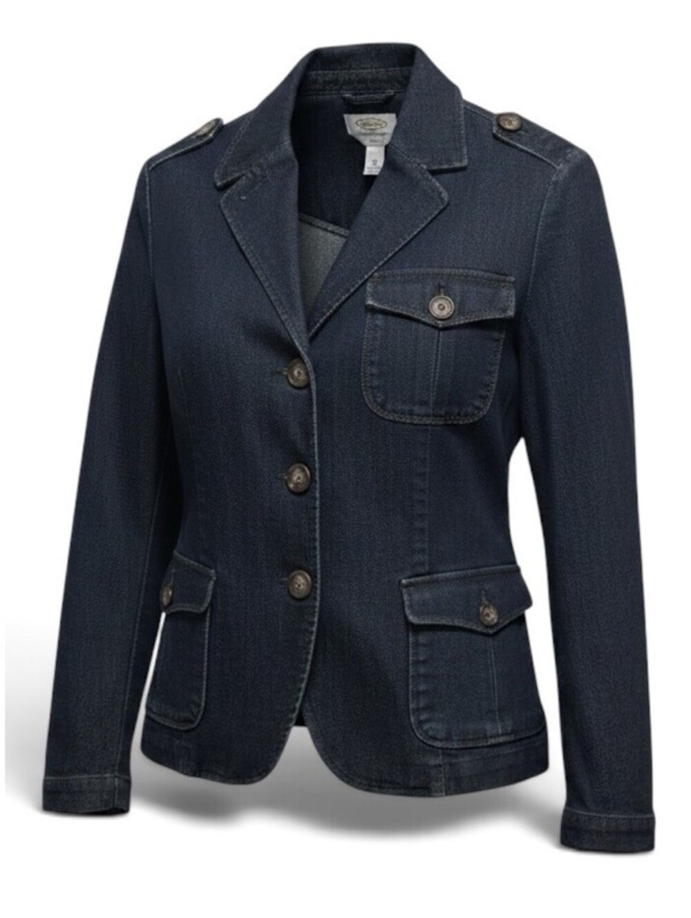 Vintage 2007ish Talbots Size 12-NWT Black Stretch Denim Jacket Pockets Western